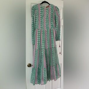 Lovely long sleeve Oliphant maxi dress. Smocked top.